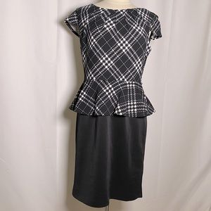 CONNECTED APPAREL | Black and white plaid peplum dress with pencil skirt